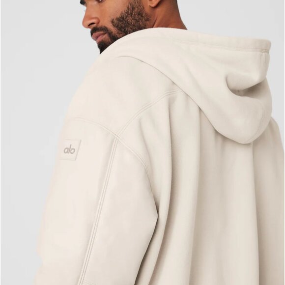 NEW ALO Yoga Men Select Hooded Bomber Jacket in Bone size M Medium - Picture 4 of 5